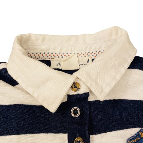 H&M Navy Blue & White Striped Nautical Sweatshirt Elbow Patches Crest Sz S - Picture 8 of 15